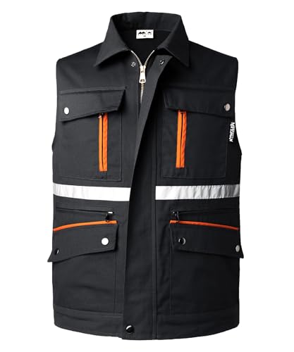 KTWOLEN Herren Anglerweste Fotografie Safari Weste mit Vielen Taschen Ärmellos Jagdweste Funktionale Reflektierende Arbeitsweste Sommer Outdoor Weste, Schwarz, XL von KTWOLEN