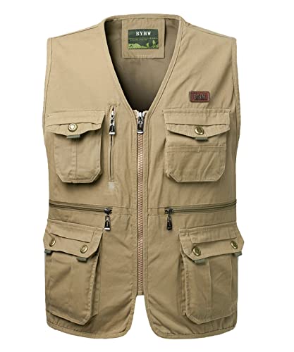 KTWOLEN Herren Anglerweste Funktionsweste Fotografie Jagdweste Outdoor Hundesport Weste Ärmellos Fischerjacke Arbeitsweste mit Vielen Taschen, Khaki, 4XL von KTWOLEN
