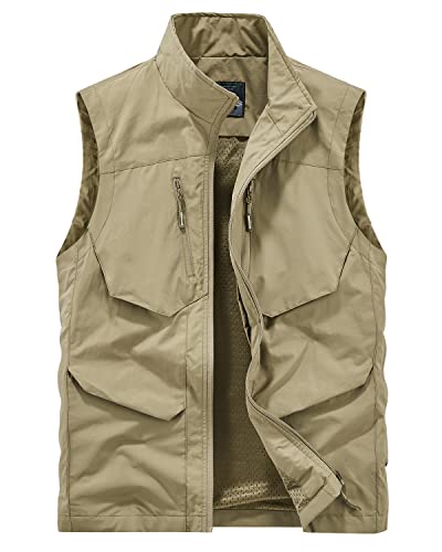 KTWOLEN Herren-Anglerweste atmungsaktiv Golf Safari Wandern Weste Sommer Outdoor Weste Fotografie Weste mit Mesh Innenseite, khaki, XXXL von KTWOLEN