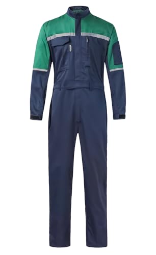 KTWOLEN Herren Arbeitsoverall Rallyekombi Reißverschluss Arbeitsmechanikern Overall Reflektierende Arbeitsanzug Arbeitskombi Arbeitskleidung, Navy Blau, XL von KTWOLEN