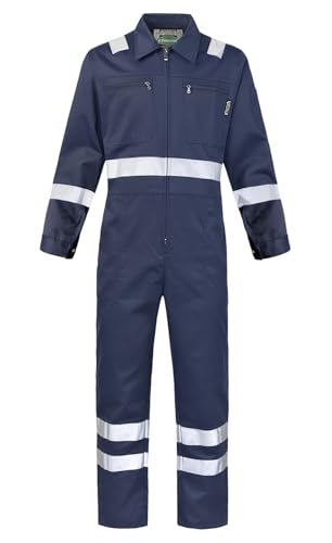 KTWOLEN Herren Arbeitsoverall Reflektierende Arbeitsanzug Langarm Rallyekombi Arbeitskombi Werkstattkittel Arbeitskleidung Reißverschluss Overall, Navy Blau, XXL von KTWOLEN