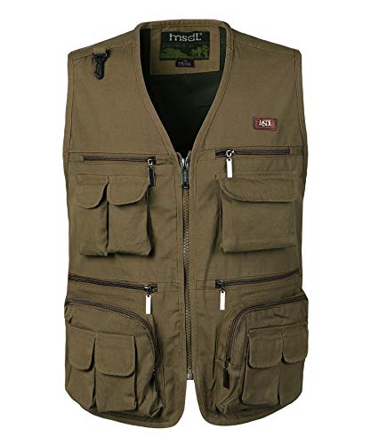 KTWOLEN Herren Angelwesten Sommer Outdoor Weste mit Vielen Taschen Fotografie Anglerweste Arbeitsweste Safari Weste Jagd und Fischer Weste, Braun, L von KTWOLEN