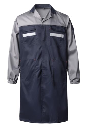 KTWOLEN Herren Berufsmantel Arbeitskleidung Arztkittel Berufskittel Arbeitsmantel Lang Werkstatt Mantel Labor Kittel mit mehrere Taschen, Grau, XL von KTWOLEN