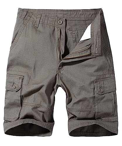 KTWOLEN Herren-Cargo-Shorts, lässig, Sommer, Baumwolle, urable Shorts, 6 Taschen – für Wandern, Laufen, Wandern und Camping, Beige, strapazierfähige Arbeitskleidung, grau, 34W von KTWOLEN