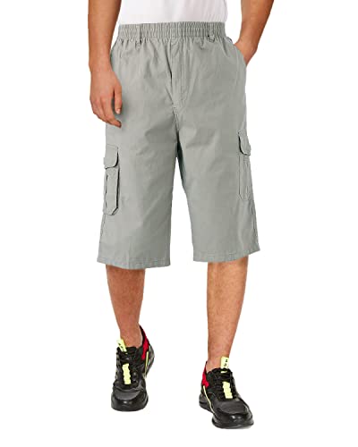 KTWOLEN Herren Cargo Shorts Loose fit Kurze Hosen Baumwolle Bermuda Sommer Freizeithose Arbeitshose Gummibund mit Tunnelzug, Beige, L von KTWOLEN