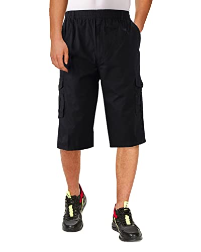 KTWOLEN Herren Cargo Shorts Loose fit Kurze Hosen Baumwolle Bermuda Sommer Freizeithose Arbeitshose Gummibund mit Tunnelzug, Schwarz, M von KTWOLEN