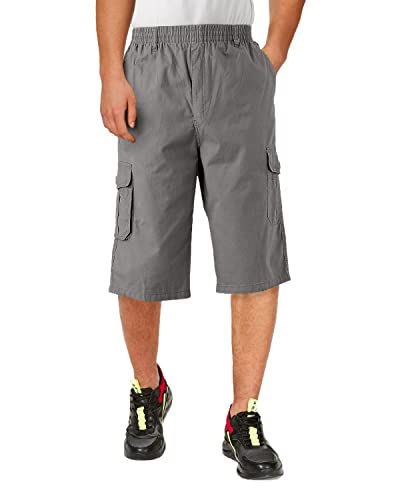 KTWOLEN Herren Cargo Shorts Loose fit Kurze Hosen Baumwolle Bermuda Sommer Freizeithose Arbeitshose Gummibund mit Tunnelzug, Grau, S von KTWOLEN