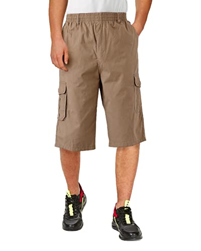 KTWOLEN Herren Cargo Shorts Loose fit Kurze Hosen Baumwolle Bermuda Sommer Freizeithose Arbeitshose Gummibund mit Tunnelzug, Khaki, S von KTWOLEN