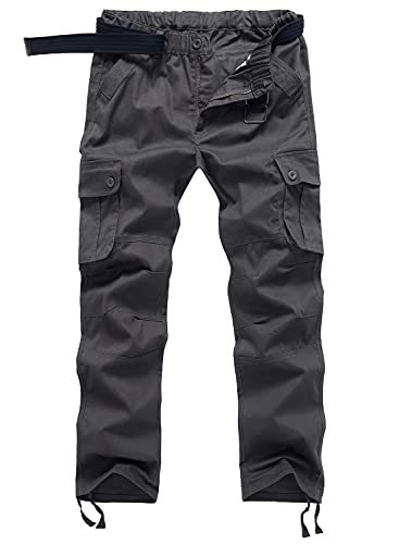 KTWOLEN Herren Cargohose Baumwolle Wanderhose Funktionshose Trekkinghose Freizeit Outdoorhose Männer Arbeitshose mit Multi Taschen, Holzkohle, L von KTWOLEN