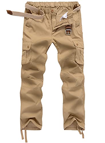 KTWOLEN Herren Cargohose Baumwolle Wanderhose Funktionshose Trekkinghose Freizeit Outdoorhose Männer Arbeitshose mit Multi Taschen, Khaki, XL von KTWOLEN