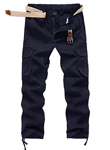 KTWOLEN Herren Cargohose Baumwolle Wanderhose Funktionshose Trekkinghose Freizeit Outdoorhose Männer Arbeitshose mit Multi Taschen, Navy Blau, XL von KTWOLEN