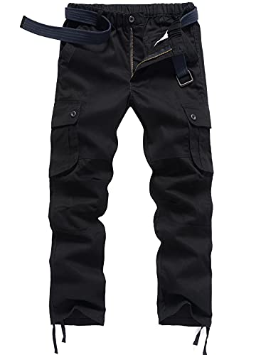 KTWOLEN Herren Cargohose Baumwolle Wanderhose Funktionshose Trekkinghose Freizeit Outdoorhose Männer Arbeitshose mit Multi Taschen, Schwarz, XL von KTWOLEN