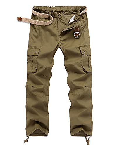 KTWOLEN Herren Cargohose Baumwolle Wanderhose Funktionshose Trekkinghose Freizeit Outdoorhose Männer Arbeitshose mit Multi Taschen, Braun, 3XL von KTWOLEN