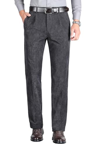 KTWOLEN Herren Cord Hose Freizeithose Klassischer Passform Cordhosen Stretch Leicht Hose Reißverschluss Büro Hose mit 4 Taschen, Grau, 34 von KTWOLEN
