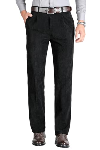 KTWOLEN Herren Cord Hose Freizeithose Klassischer Passform Cordhosen Stretch Leicht Hose Reißverschluss Büro Hose mit 4 Taschen, Schwarz, 36 von KTWOLEN