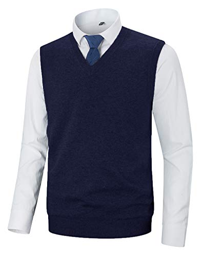 KTWOLEN Herren Pullunder V-Ausschnitt Strickweste Slim Fit Ärmellose Pullover Winter Pullover Weste Freizeit Business Wollweste Pulloverwestee für Männer, A-Blau, L von KTWOLEN