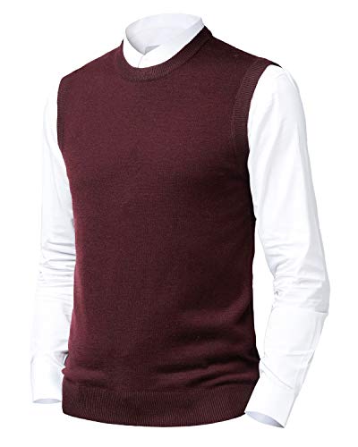 KTWOLEN Herren Pullunder V-Ausschnitt Strickweste Slim Fit Ärmellose Pullover Winter Pullover Weste Freizeit Business Wollweste Pulloverwestee für Männer, B-Rot, L von KTWOLEN