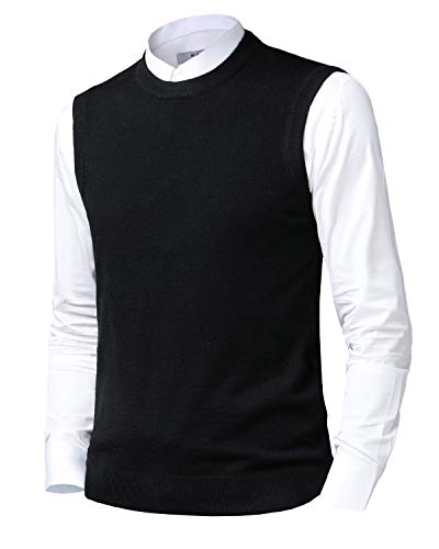 KTWOLEN Herren Pullunder V-Ausschnitt Strickweste Slim Fit Ärmellose Pullover Winter Pullover Weste Freizeit Business Wollweste Pulloverwestee für Männer, B-Schwarz, L von KTWOLEN