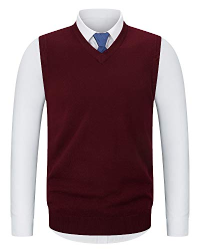 KTWOLEN Herren Pullunder V-Ausschnitt Strickweste Slim Fit Ärmellose Pullover Winter Pullover Weste Freizeit Business Wollweste Pulloverwestee für Männer, A-Rot, XL von KTWOLEN