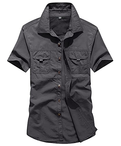 KTWOLEN Herren Freizeit Hemd Kurzarm mit Button-Down-Kragen Outdoor Reise Kurzarm Hemd Baumwoll für Outdoor Wandern Trekking Camping von KTWOLEN