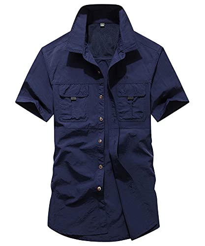 KTWOLEN Herren Freizeit Hemd Kurzarm mit Button-Down-Kragen Outdoor Reise Kurzarm Hemd Baumwoll für Outdoor Wandern Trekking Camping von KTWOLEN