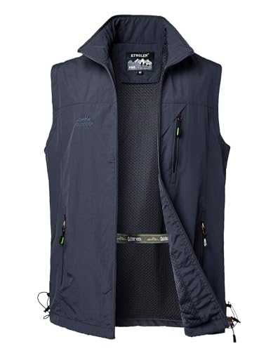 KTWOLEN Herren Freizeitweste Anglerweste Trainingsweste Hundesport Jagdweste Arbeitsweste Sportlich Schnelltrockenweste Sommer Safari Weste Atmungsaktiv Fischerweste, Blau, XL von KTWOLEN