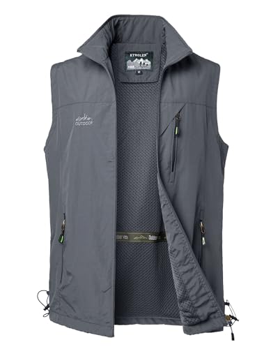 KTWOLEN Herren Freizeitweste Anglerweste Trainingsweste Hundesport Jagdweste Arbeitsweste Sportlich Schnelltrockenweste Sommer Safari Weste Atmungsaktiv Fischerweste, Grau, 3XL von KTWOLEN