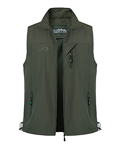 KTWOLEN Herren Freizeitweste Anglerweste Trainingsweste Hundesport Jagdweste Arbeitsweste Sportlich Schnelltrockenweste Sommer Safari Weste Atmungsaktiv Fischerweste, Grün, 3XL von KTWOLEN