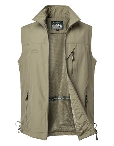 KTWOLEN Herren Freizeitweste Anglerweste Trainingsweste Hundesport Jagdweste Arbeitsweste Sportlich Schnelltrockenweste Sommer Safari Weste Atmungsaktiv Fischerweste, Khaki, L von KTWOLEN