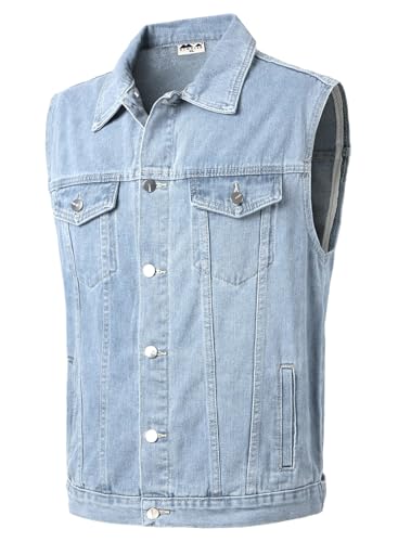 KTWOLEN Herren Jeans Weste Vintage Denim Weste Casual Jeansweste Kutte Retro Bikerweste Outdoor Motorradweste Freizeit Ärmellos Jeansjacke für Männer, Blau, M von KTWOLEN
