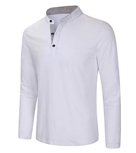 KTWOLEN Herren Langarmshirt Basic Baumwolle Casual Henley Hemden Button Knopfleiste Einfarbig Slim Fit Langarm T-Shirts Tops von KTWOLEN