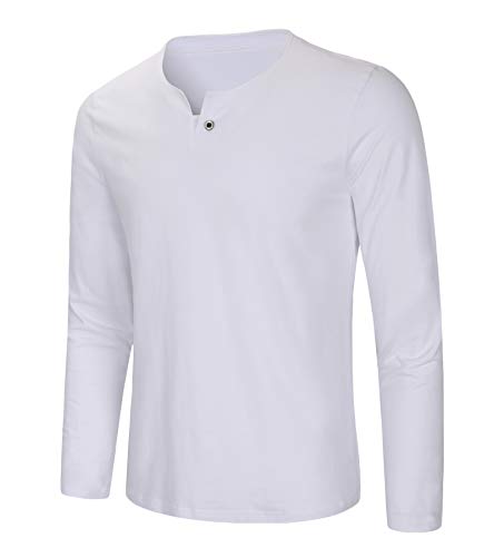 KTWOLEN Herren Langarmshirt Basic Baumwolle Casual Henley Hemden Button Knopfleiste Einfarbig Slim Fit Langarm T-Shirts Tops von KTWOLEN