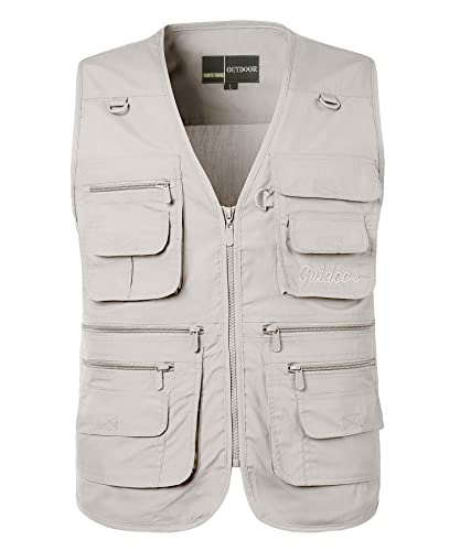 KTWOLEN Herren Outdoor Weste mit Vielen Taschen Leicht Atmungsaktiv Multifunktionsweste Ärmellos Freizeit Jacke Für Jagd Angeln Camping Fotografie Wandern, Beige, L von KTWOLEN