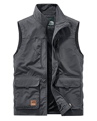 KTWOLEN Herren Outdoor Sport Weste Ärmellose Jacke Safari Weste mit Vielen Taschen Anglerweste Fotografie Sport Camping Jagd Wandern Freizeitweste, Grau, L von KTWOLEN