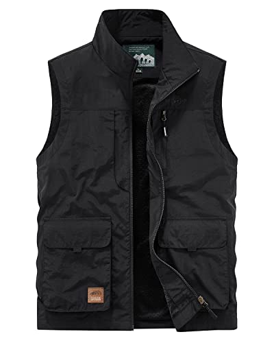 KTWOLEN Herren Outdoor Sport Weste Ärmellose Jacke Safari Weste mit Vielen Taschen Anglerweste Fotografie Sport Camping Jagd Wandern Freizeitweste, Schwarz, XXL von KTWOLEN