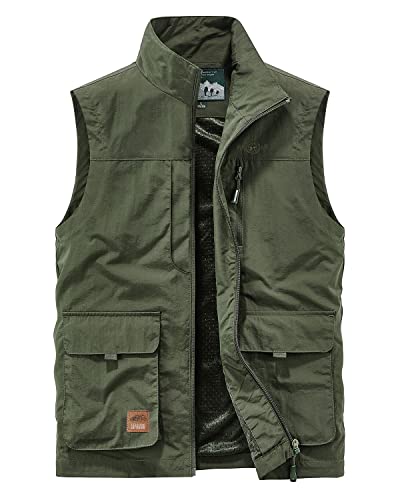 KTWOLEN Herren Outdoor Sport Weste Ärmellose Jacke Safari Weste mit Vielen Taschen Anglerweste Fotografie Sport Camping Jagd Wandern Freizeitweste, Grün, XL von KTWOLEN