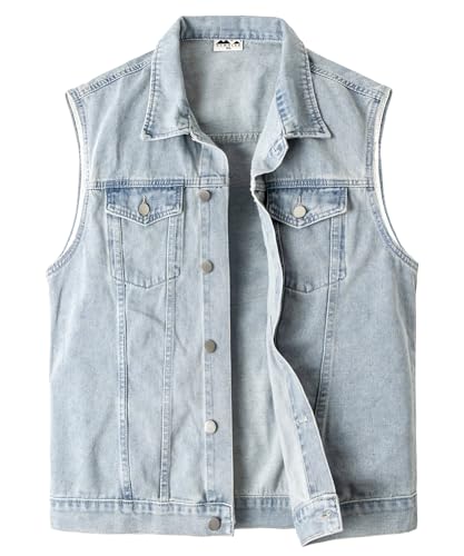 KTWOLEN Herren Denim Weste Vintage Jeans Weste Outdoor Biker Weste Freizeit Ärmellose Jacke Motorradweste Truckerweste Jeansweste für Männer, Blau, M von KTWOLEN