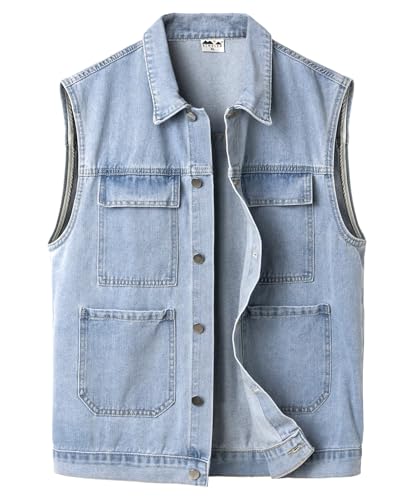 KTWOLEN Herren Kutte Jeansweste Motorrad Denim Weste Freizeit Ärmellos Jeansjacke Rocker Biker Jeans Weste für Männer, Blau, 3XL von KTWOLEN