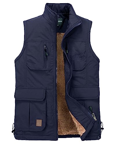 KTWOLEN Herren Outdoor Weste Fleece Gefüttert Ärmellose Jacke mit Mehrere Taschen Anglerweste Multifunktionsweste Fotografie Jagd Übergangswesten Warmer Winterweste, Blau, L von KTWOLEN