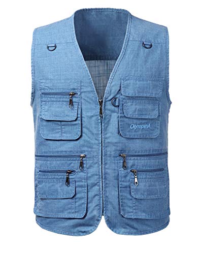 KTWOLEN Herren Outdoor Weste Leicht Atmungsaktiv Anglerweste mit Mehreren Taschen Freizeit Camping Jagd Fischen Fotografie Weste Ärmellos Angeljacke mit Reißverschluss, Blau, 3XL von KTWOLEN