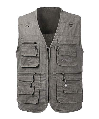KTWOLEN Herren Outdoor Weste Leicht Atmungsaktiv Anglerweste mit Mehreren Taschen Freizeit Camping Jagd Fischen Fotografie Weste Ärmellos Angeljacke mit Reißverschluss, Dunkelgrau, L von KTWOLEN