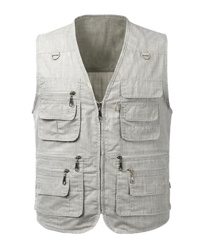 KTWOLEN Herren Outdoor Weste Leicht Atmungsaktiv Anglerweste mit Mehreren Taschen Freizeit Camping Jagd Fischen Fotografie Weste Ärmellos Angeljacke mit Reißverschluss, Grau, 7XL von KTWOLEN