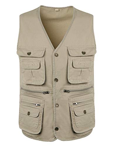 KTWOLEN Herren Outdoor Weste aus Baumwolle Ärmellose Jacke Anglerweste Fotografie Angeln Sport Camping Jagd Wandern Freizeitweste mit Mehrere Taschen, K-Beige, 3XL von KTWOLEN