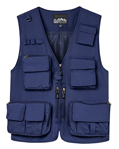 KTWOLEN Herren Anglerweste Sommer Leicht Schnelltrockenweste Funktionsweste Outdoor Fotografie Hundesport Weste Ärmellos Safari Weste mit Viele Taschen, Königsblau, L von KTWOLEN