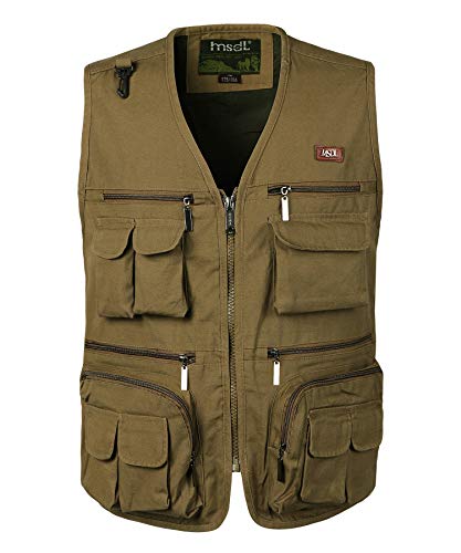 KTWOLEN Herren Outdoor Weste mit Multi-Taschened Anglerweste Jagd- und Angler Camping Wandern Weste Freizeit Ärmellos Jacke, C-Khaki, L von KTWOLEN