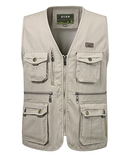 KTWOLEN Herren Anglerweste Funktionsweste Fotografie Jagdweste Outdoor Hundesport Weste Ärmellos Fischerjacke Arbeitsweste mit Vielen Taschen, Beige, XXL von KTWOLEN