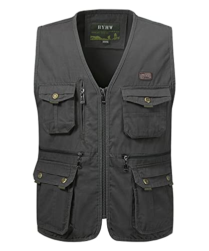 KTWOLEN Herren Anglerweste Funktionsweste Fotografie Jagdweste Outdoor Hundesport Weste Ärmellos Fischerjacke Arbeitsweste mit Vielen Taschen, Grün, XXL von KTWOLEN