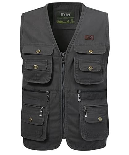 KTWOLEN Herren Angelweste Outdoor Jagdweste Fotografie Ärmellose Jacke Angelwesten Arbeitsweste Werkzeugweste Hundesport Weste mit Vielen Taschen, Grün, S von KTWOLEN