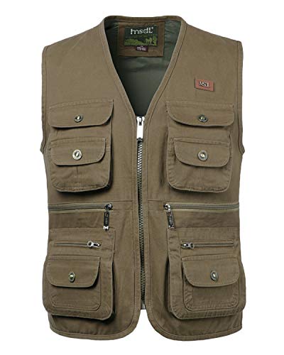 KTWOLEN Herren Angelweste Outdoor Jagdweste Fotografie Ärmellose Jacke Angelwesten Arbeitsweste Werkzeugweste Hundesport Weste mit Vielen Taschen, Braun, XL von KTWOLEN