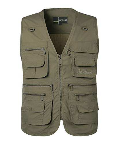 KTWOLEN Herren Outdoor Weste mit Vielen Taschen Leicht Atmungsaktiv Multifunktionsweste Ärmellos Freizeit Jacke Für Jagd Angeln Camping Fotografie Wandern, Armeegrün, XL von KTWOLEN